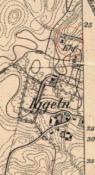 Igły - Iggeln na niemieckiej mapie z zaznaczoną kaplicą i cmentarzem