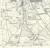 Szopy Polskie i Niemieckie oraz Potok na tle okolic, na mapie z 1931 r., zdjęcie topograficzne z lat 1889-90 [9].