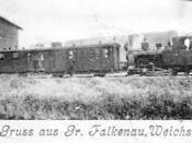 Historyczna pocztówka z koleją wąskotorową na Nizinie Walichnowskiej
