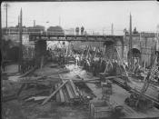 Budowa kanału w ulicy Karolewskiej. Okolice Dworca Kaliskiego - 1926.