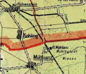Fragment mapy WMG z 1922 r. - granica w rejonie Kolnika i Miłobądza