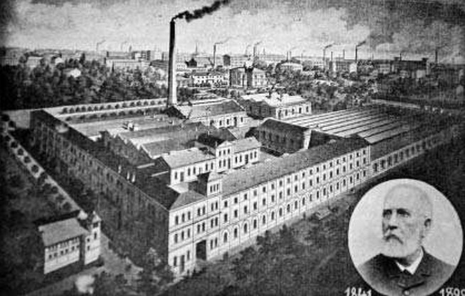 Józef Richter i jego fabryka przy ul. Placowej (dziś ul. Skorupki) - rycina z 1899 roku